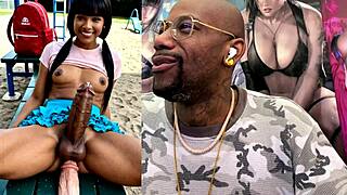 trans teen with fat bald pussy rides dildo till facial cum explosion while ebony thicc cock leaks