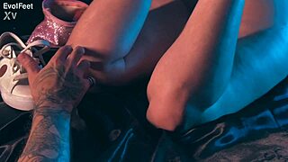 up close sniffing artemis' sweaty nylon feet toes and soles