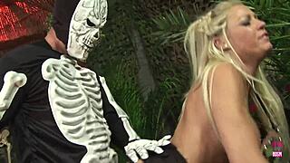 pretty blonde and black babes double teamed doggystyle orgy