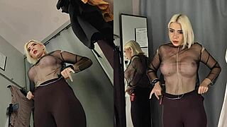 Spy cam catches panty-less milf flashing pussy in fitting room?