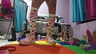 Pigtail Shemale's Chastity Unlocked for Gaping Anal Toy Play and BBC Cravings