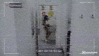 Squirting Brunette Nearly Caught By Janitor During Hard Fuck