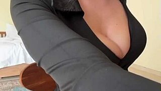 Stroking my cock watching stepmom's huge natural tits bounce