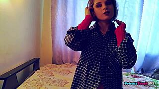 sexy russian teen plays with dildo in homemade solo