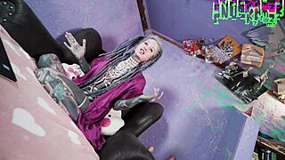tattooed goth model fingers ass toys pierces nipples vibrates wet pussy