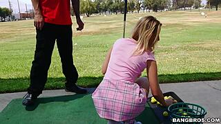 sexy golfer girl gets on her knees for dick