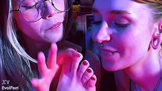 I choke on babe's feet domination femdom lesbian lick toes spit