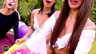 wanna join adorable latina's birthday lesbian threesome happy ending?