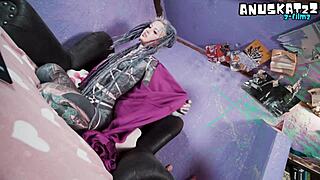 tattooed goth model fingers ass toys pierces nipples vibrates wet pussy
