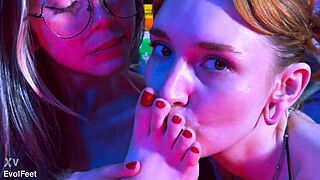 I choke on babe's feet domination femdom lesbian lick toes spit