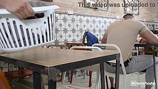 Squirting Brunette Nearly Caught By Janitor During Hard Fuck