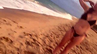 pissing in public beach with huge tits and wet pussy