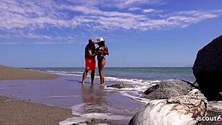 mature couple risks public beach quickie in mexico holiday