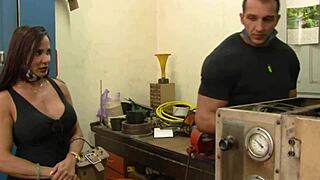 giving pleasure to mechanic in his garage office