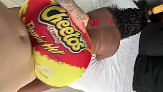 white guy gets to fuck a big ass black girl through a hole in her tight yoga pants