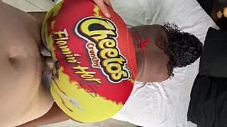white guy gets to fuck a big ass black girl through a hole in her tight yoga pants