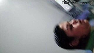 fucking the cheating slut hotwife creampying her pussy and keep fucking while his husband thinks she is at gym