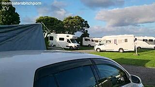 kiwi milf pisses on campground ground with people nearby 😈