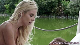 model babe rides cock slowly outdoors in sunlight