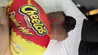 white guy gets to fuck a big ass black girl through a hole in her tight yoga pants
