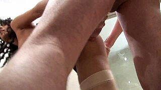 Lucy belle and stacey saran play with dude in bathroom