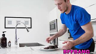 bffs give their roommate triple blowjob before riding him