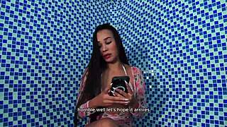 hot latina with a big ass gets her pussy fucked by a huge cock on a sauna