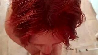 Redhead sucks cock talking to husband