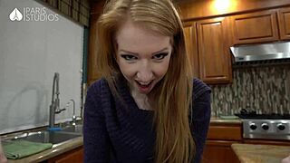 Redhead And Brunette Suck Stranger Cock In Kitchen