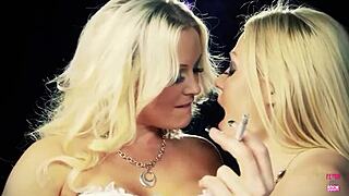 Sexy lesbian friends kiss and touch