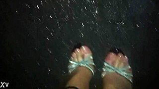 Walking In The Rain With Sexy Stilettos And Nylons