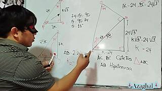 student solves math problems in bedroom
