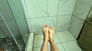 Foot job on cock morning shower
