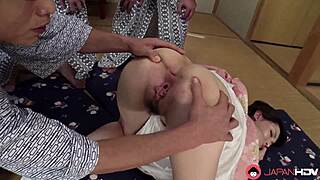 Japanese lady hikaru kirishima in kimono with guys in sexual action uncensored