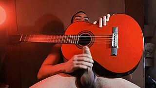 Muscular chinese bodybuilder plays guitar then fucks hard