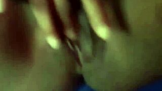 Black student play with wet pussy and sucks pink vibrator