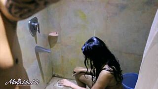 Indore milf mona bhabhi showers with cuckold husband