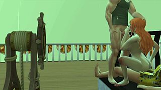 Nami threesome on going merry with robin blowjob and cum in mouth