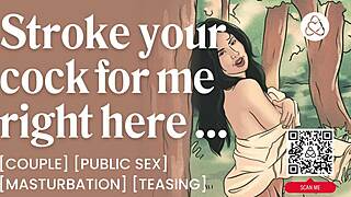 Girlfriend watches him stroke cock outdoors in public roleplay