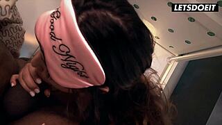 sloppy blindfolded blowjob leads to raw bbc pounding