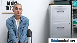Buzzcut beauty caught and fucked in the back office