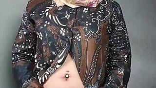Asian Hijab Ladyboy Strokes Her Cock Slowly