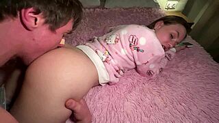 stepsister takes his cock so deep she can barely move after