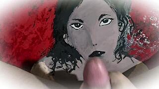 Masturbation With Hand Painted Portraits And Cum