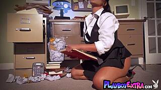awesome brunette secretary emjay rinaudo introducing her perfect boobs
