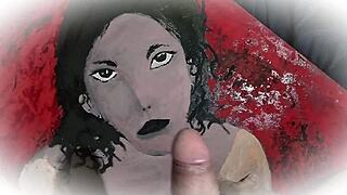 Masturbation With Hand Painted Portraits And Cum