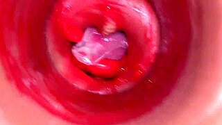 The camera inside the deep pussy records a huge ejaculation