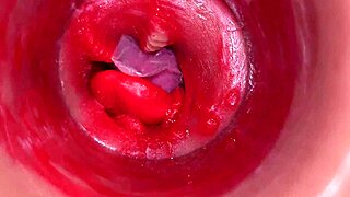 The camera inside the deep pussy records a huge ejaculation