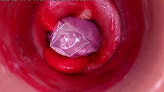 The camera inside the deep pussy records a huge ejaculation