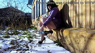 Milf pisses standing behind garages in the open air dirty pussy loves to urinates in public places amateur fetish